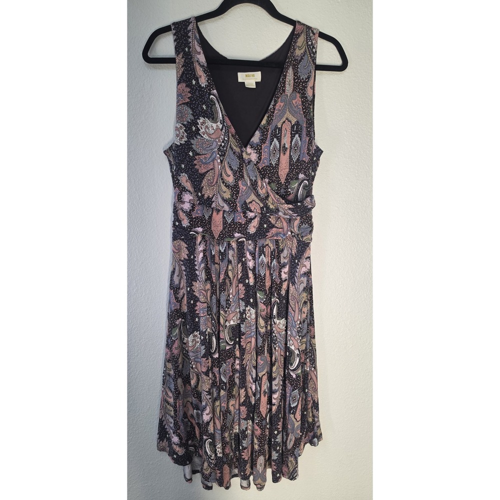 Maeve Midi Dress Size L Sleeveless Boho Paisley Black Pink Blue Casual Sundress